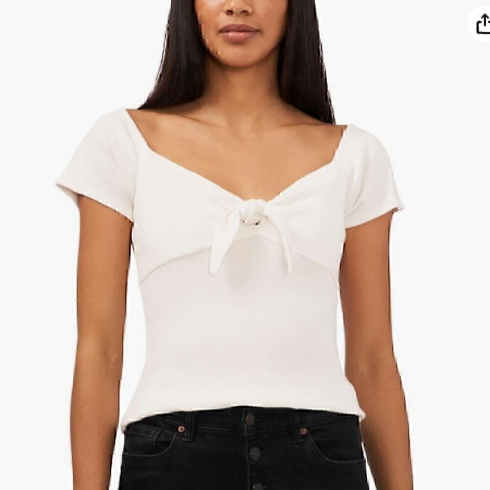 1.STATE Womens Cotton Knot-Font T-Shirt Ivory M NWOT